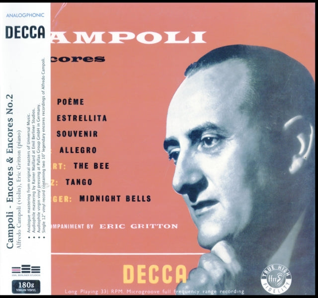 Campoli, Alfredo 'Encores Vol. 1 & 2 (180G)' Vinyl Record LP - Sentinel Vinyl